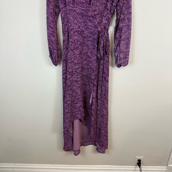 H Halston | Purple Long Sleeve Patterned Wrap Dress Size Small NWT - Picture 2 of 7